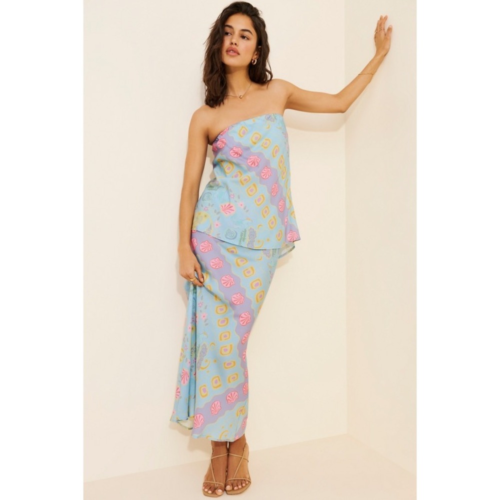 Spell Bohemian Beach Blue Seashell Celestial Maxi Skirt Print Long Skirt Large